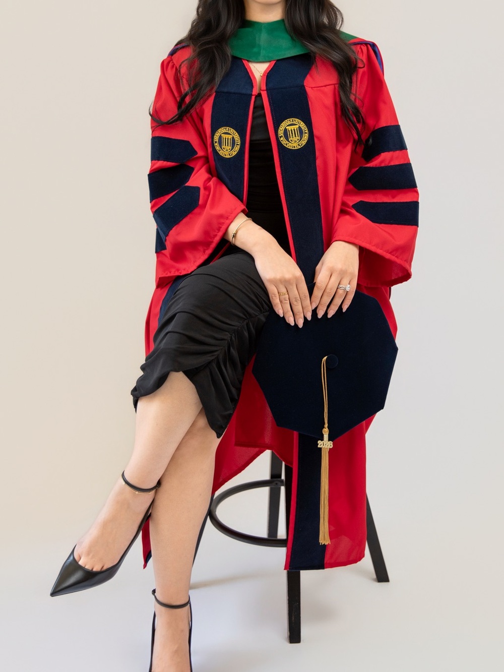 Doctorate Graduation Gown and Cap with Hood and tassels - Shenandoah University